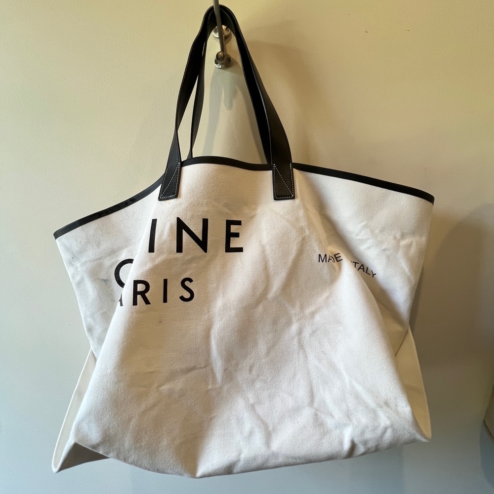 Celine Black and White Canvas Tote
